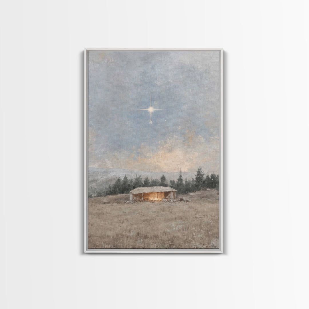 Silent Nativity Star – Framed Canvas Print – Christian Art Work – Christmas Art Prints – Jesus Painting – Christian Decorations – Modern Ch