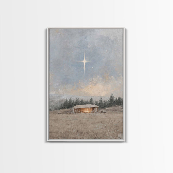 Silent Nativity Star – Framed Canvas Print – Christian Art Work – Christmas Art Prints – Jesus Painting – Christian Decorations – Modern Ch