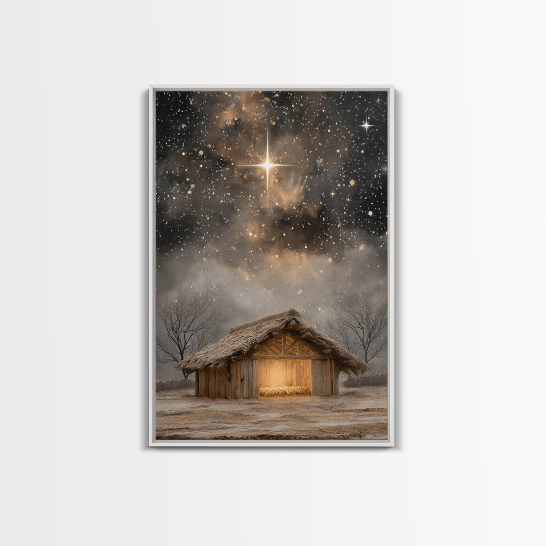 Holy Night Light | Framed Canvas Print | Christmas Canvas Wall Art | Christian Art Painting | Jesus Art Print | Christian Christmas Decor |