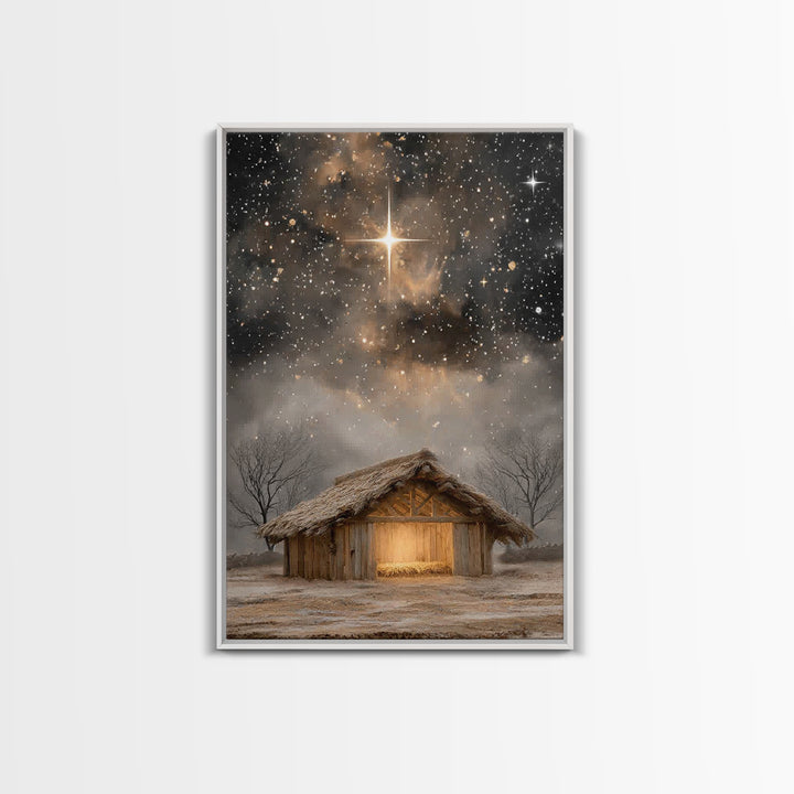 Holy Night Light | Framed Canvas Print | Christmas Canvas Wall Art | Christian Art Painting | Jesus Art Print | Christian Christmas Decor |