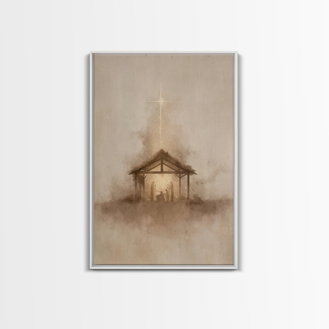 Nativity Radiance, Framed Canvas Print, Christian Art Canvas, Christmas Wall Art, Jesus Painting, Christian Christmas Art, Minimalist Chris