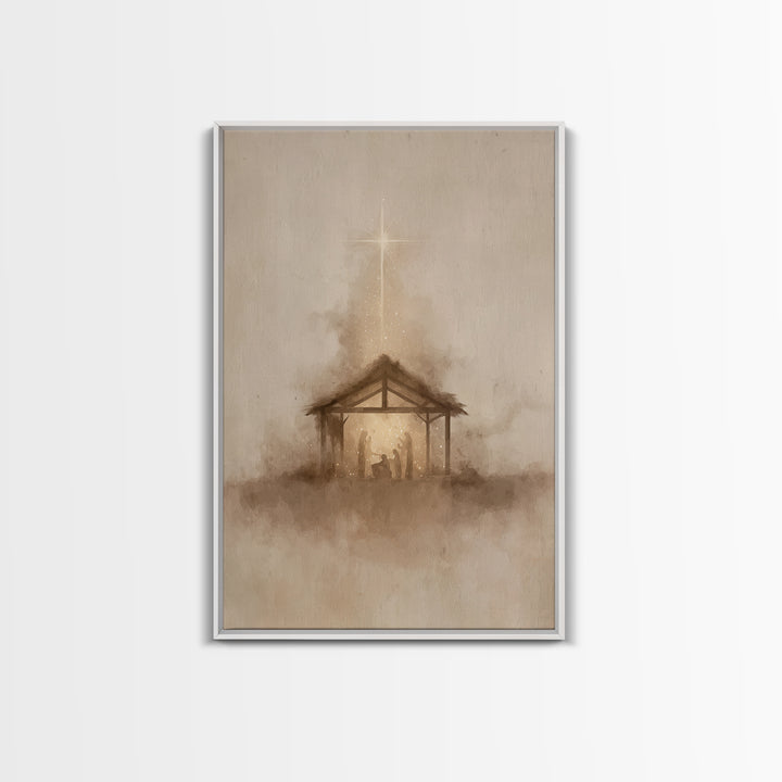 Nativity Radiance, Framed Canvas Print, Christian Art Canvas, Christmas Wall Art, Jesus Painting, Christian Christmas Art, Minimalist Chris