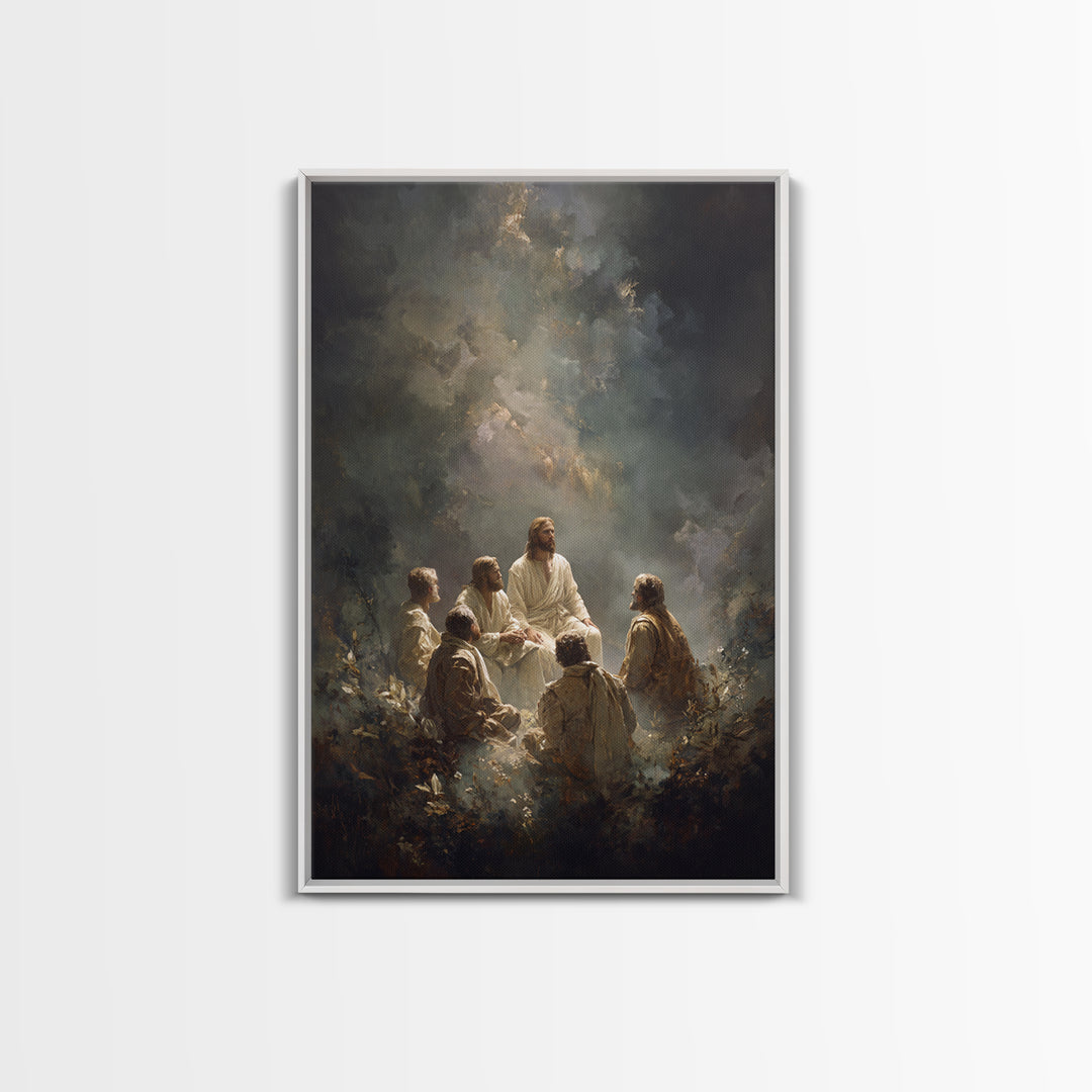 Circle of Christ, Framed Canvas Print, Christian Wall Art, Large Jesus Painting, Christian Art Gift, Modern Christian Painting, Unique Chri