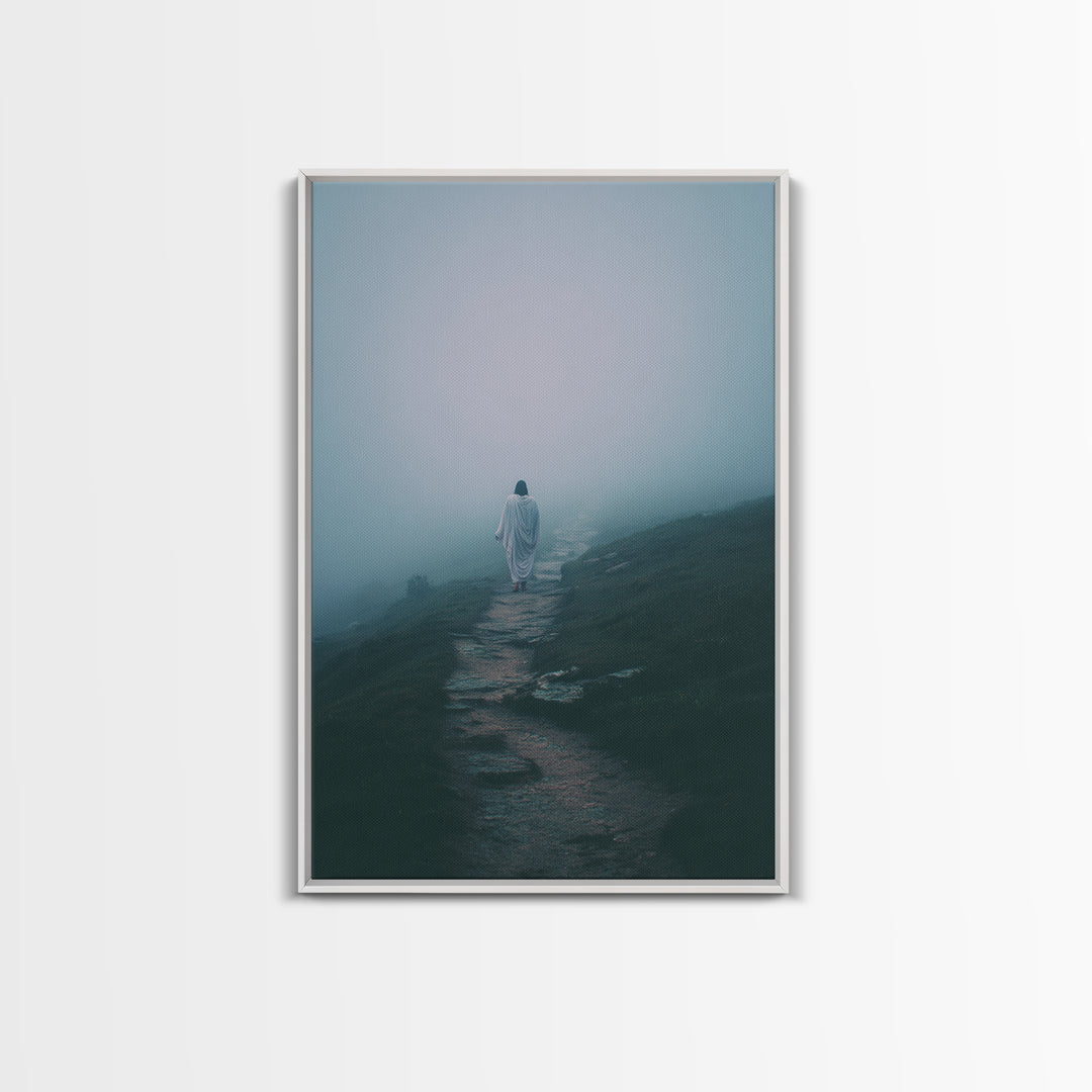 Misty Path – Framed Canvas Print – Christian Art Canvas – Jesus Painting – Christian Wall Art – Moody Christian Art – Christian Gift
