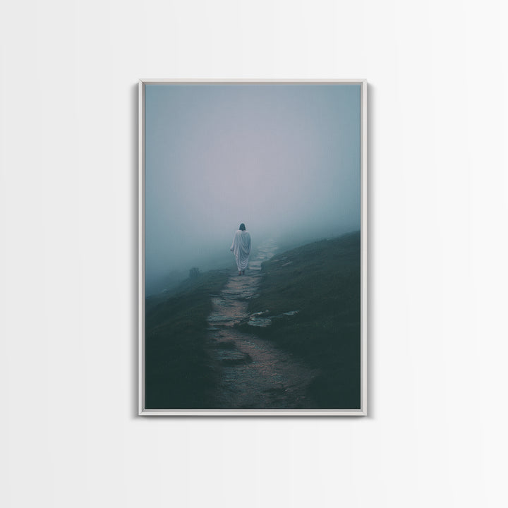 Misty Path – Framed Canvas Print – Christian Art Canvas – Jesus Painting – Christian Wall Art – Moody Christian Art – Christian Gift