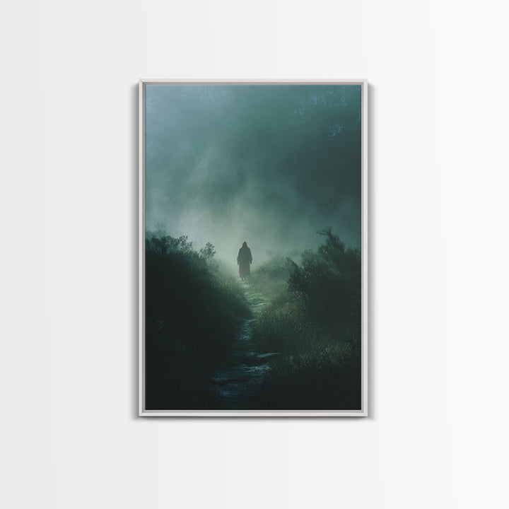 Emerald Dawn, Framed Canvas Print, Christian Wall Art, Jesus Painting, Christian Art Canvas, Moody Christian Art, Christian Christmas Art