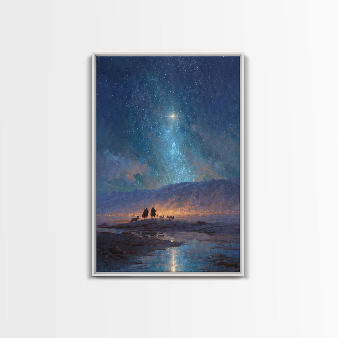 Heaven’s Beacon, Framed Canvas Print, Christmas Wall Art, Christian Art Canvas, Christian Christmas Art, Christian Decor, Retro Christmas A