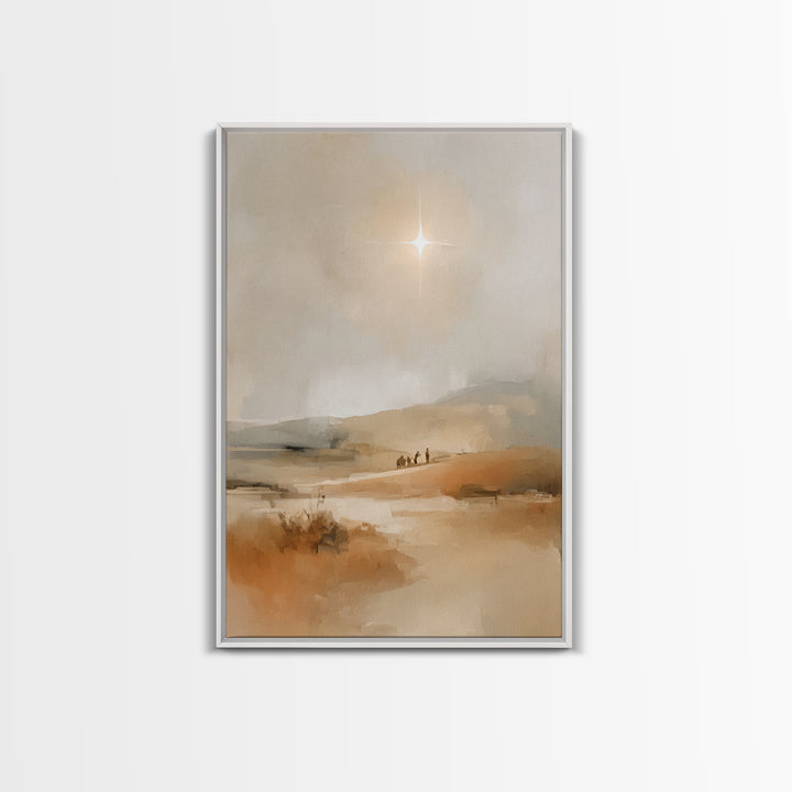 Desert Light Journey – Framed Canvas Print – Christian Art – Christmas Canvas Wall Art – Christian Painting – Jesus Christmas Art
