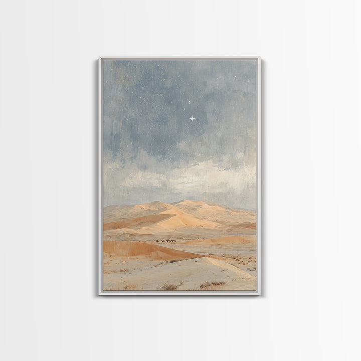 Kings In The Dunes – Framed Canvas Print – Christian Art Canvas – Christmas Art Framed – Jesus Painting – Christian Christmas Art