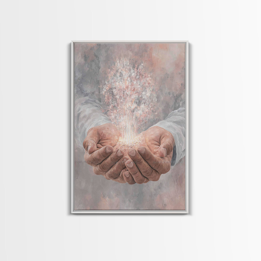 Hands Of Renewal , Framed Canvas Print, Christian Art Canvas, Christian Wall Art, Modern Christian Art, Jesus Painting, Christian Gift