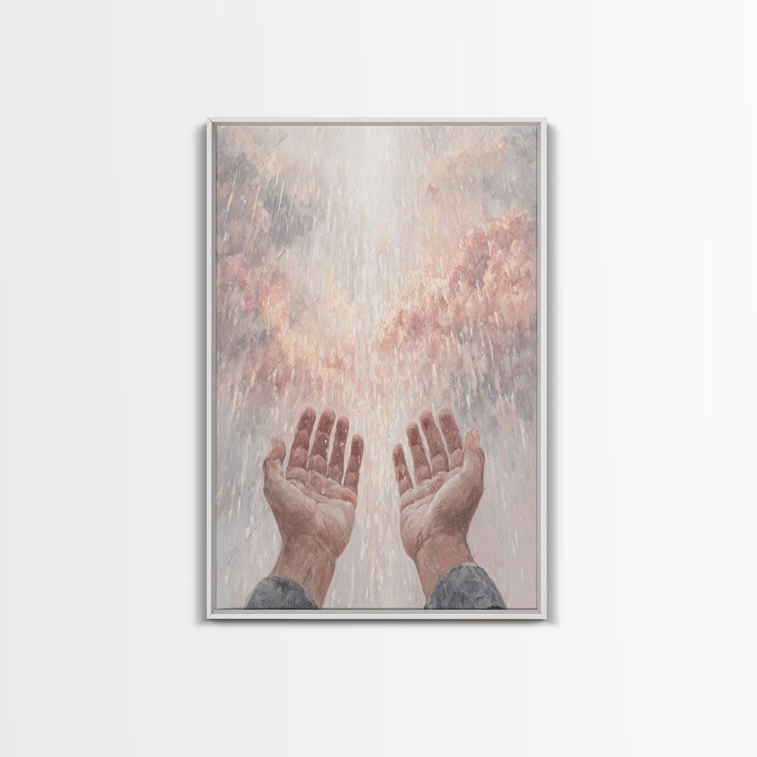 Heaven’s Rain , Framed Canvas Print, Christian Wall Art, Christian Art Canvas, Christian Painting, Christian Gift, Large Christian Art