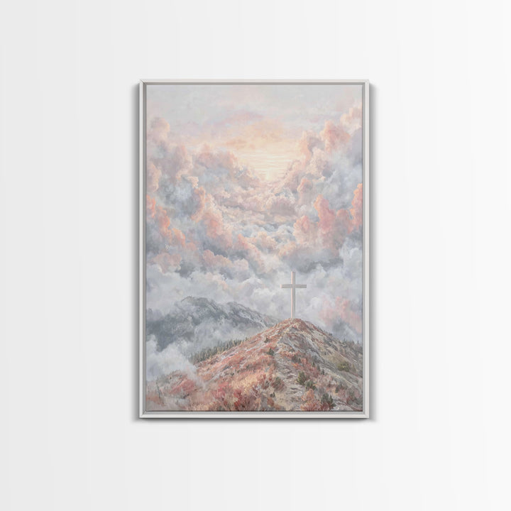 Heavenly Cross Peak – Framed Canvas Print – Christian Wall Art – Christian Art Print – Modern Christian Art – Christmas Art Prints – Christ