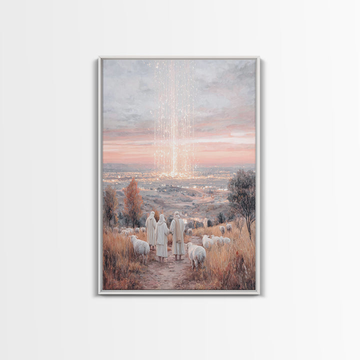 Starry Shepherds – Framed Canvas Print – Christian Christmas Art – Christian Wall Art – Vintage Christmas Art – Christmas Canvas Wall Art –