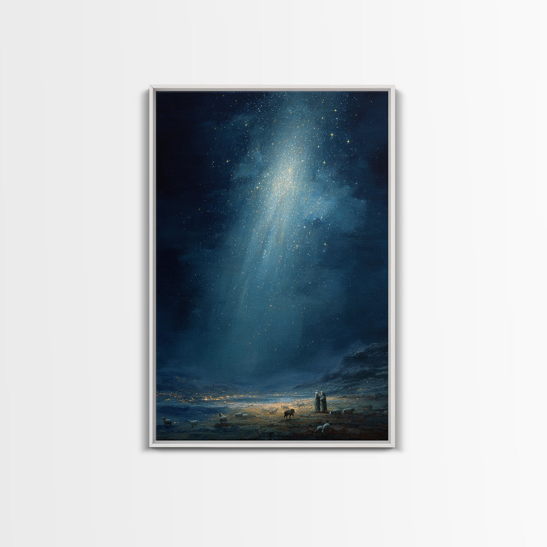 Night Of Promise | Framed Canvas Print | Christian Wall Art | Christian Christmas Art | Christmas Wall Art | Christian Art Canvas | Moody C