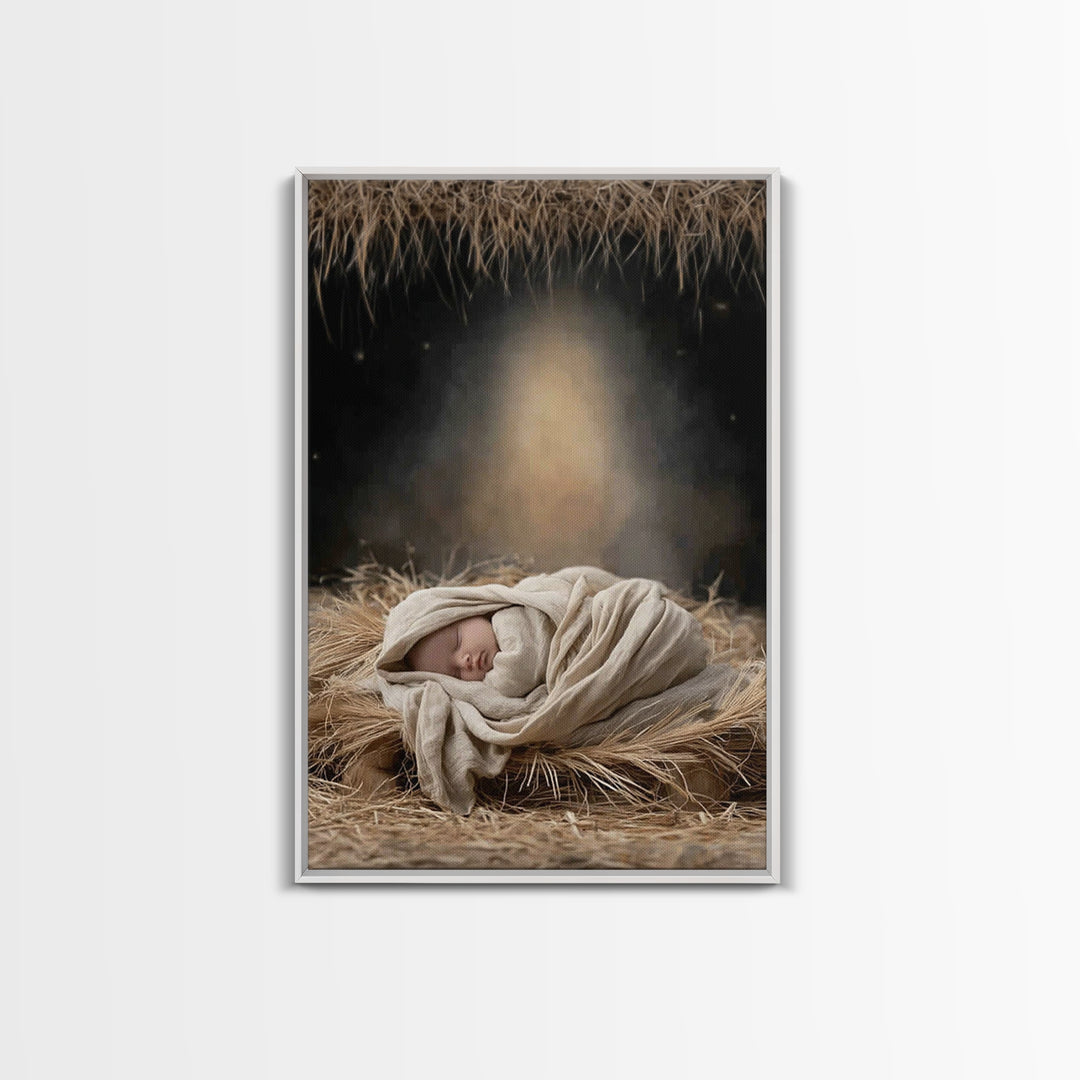 Heavenly Infant Glow – Framed Canvas Print – Christmas Art Prints – Christian Wall Art – Jesus Christmas Art – Christian Art Canvas – Chris