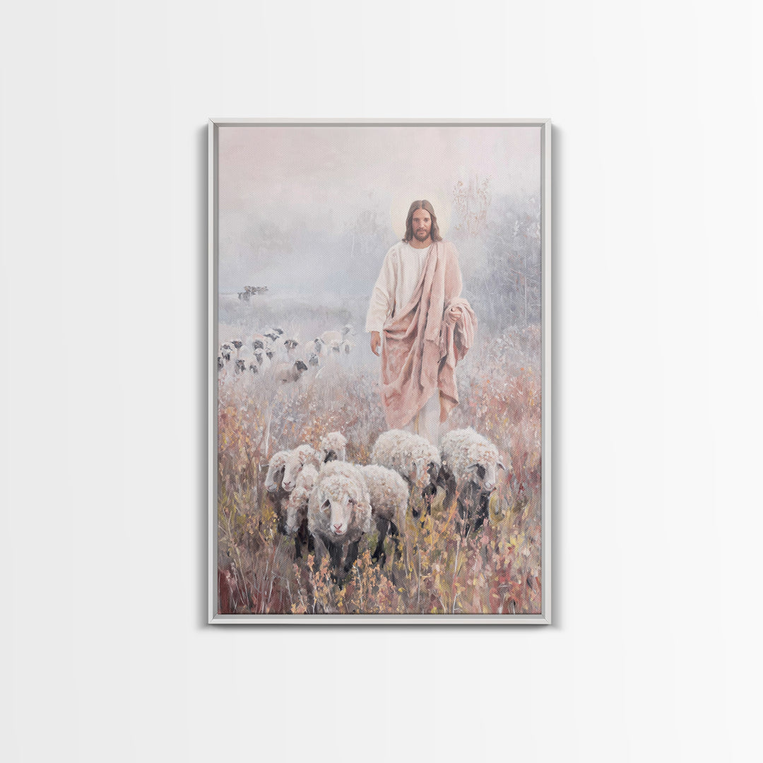 Morning Shepherd Path, Framed Canvas Print, Christian Art Canvas, Christian Wall Art, Christian Painting, Pastoral Scenery, Christian Decor