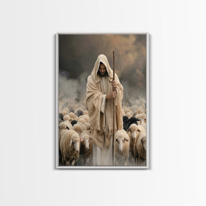 Eternal Shepherd Peace – Framed Canvas Print – Christian Art Canvas – Christian Wall Art – Jesus Painting – Christian Decorations – Christi