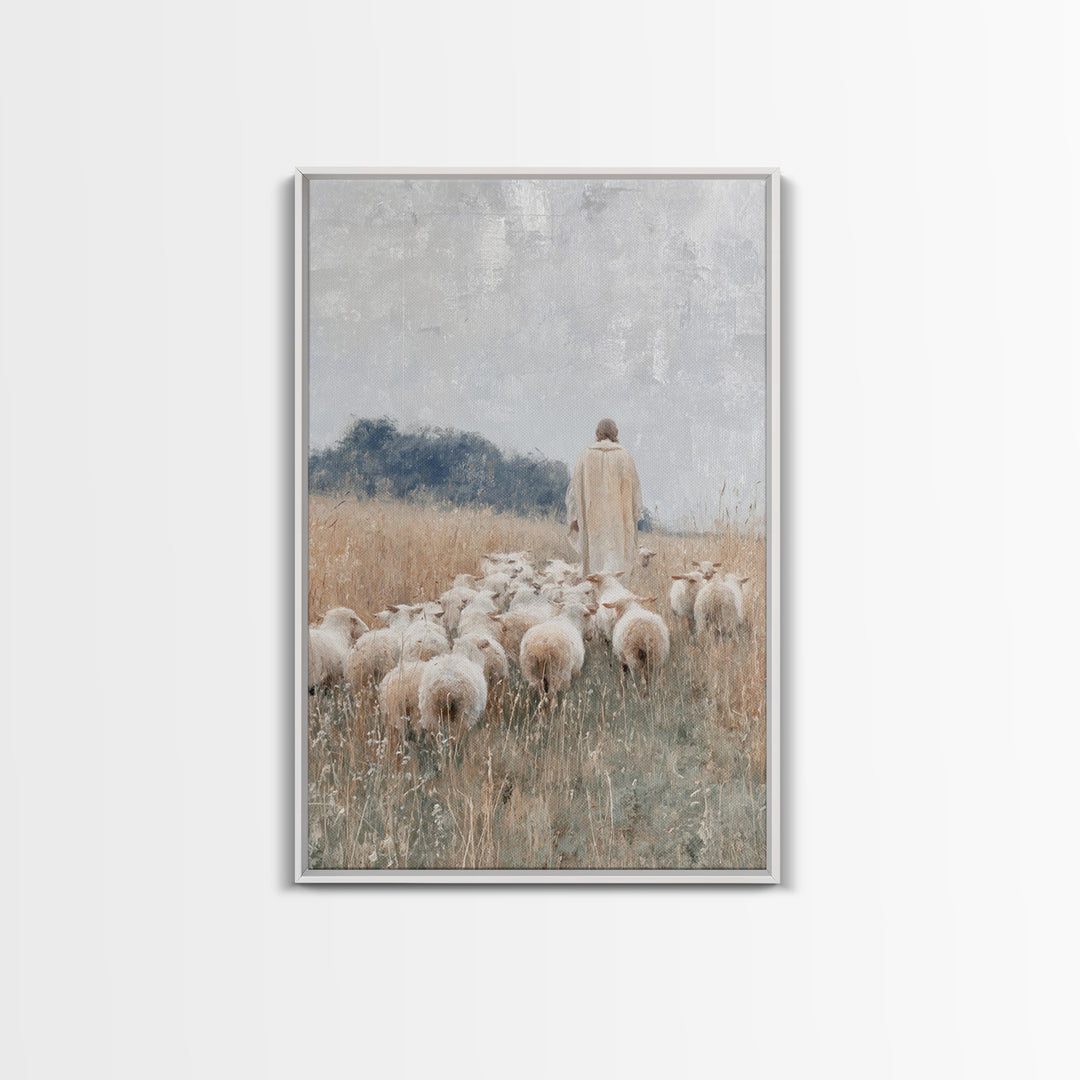 Shepherds Of Grace – Framed Canvas Print – Christian Wall Art – Modern Christian Painting – Jesus Art Print – Christian Decorations – Chris