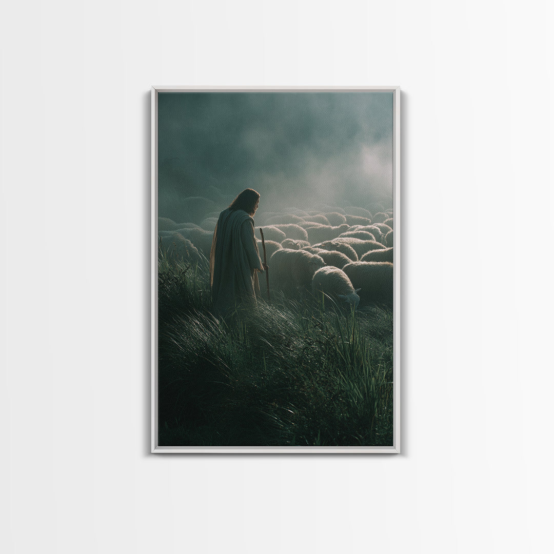 Fields Of Shepherding – Framed Canvas Print – Christian Art Canvas – Modern Christian Art – Jesus Painting – Christian Wall Art – Christian