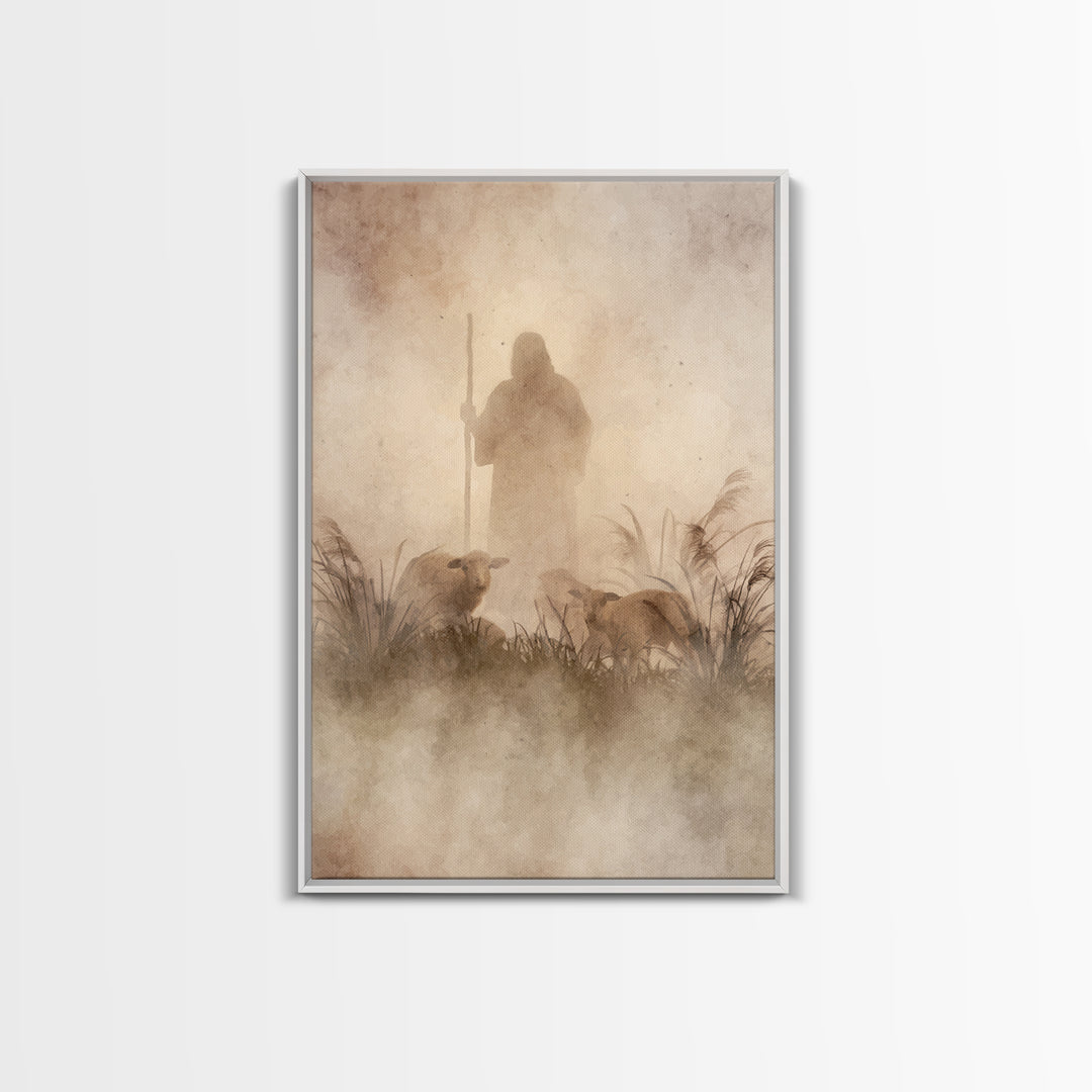 Guardian In The Mist | Framed Canvas Print | Christian Art Canvas | Jesus Painting | Moody Christian Art | Christian Wall Art | Subtle Chri