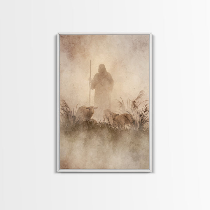 Guardian In The Mist | Framed Canvas Print | Christian Art Canvas | Jesus Painting | Moody Christian Art | Christian Wall Art | Subtle Chri
