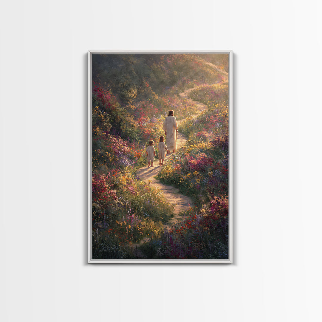 Eternal Bloom Path, Framed Canvas Print, Christian Wall Art, Jesus Painting, Christian Art Canvas, Christian Christmas Art, Christian Decor