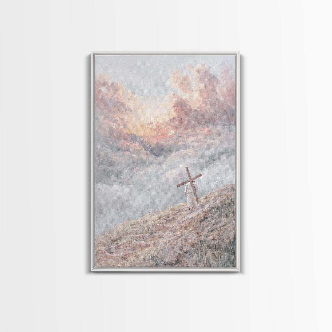 Ascent Of Faith | Framed Canvas Print | Christian Christmas Art | Jesus Painting Canvas | Christian Art Work | Moody Christian Art | Christ