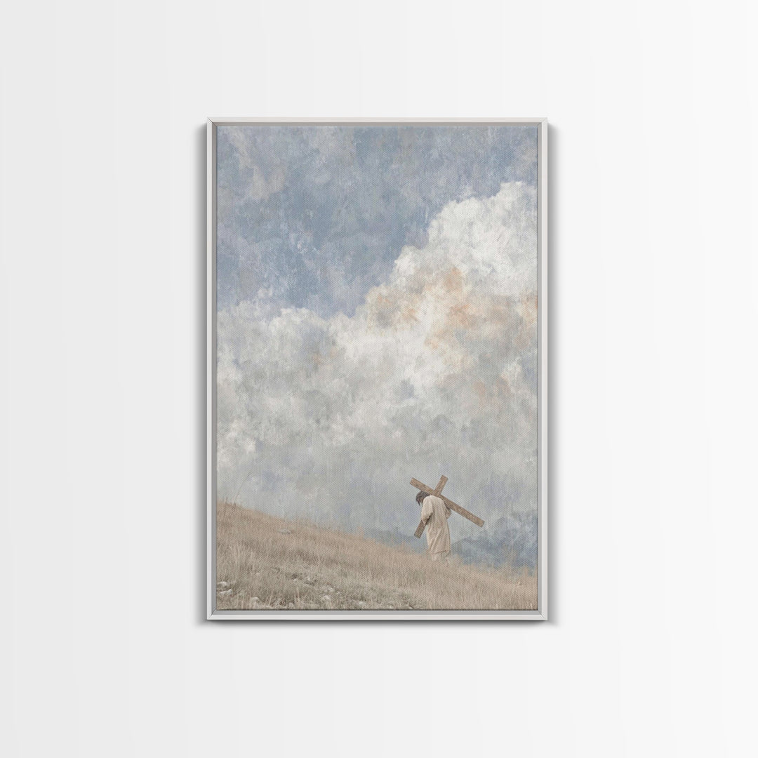 Silent Burden Road, Framed Canvas Print, Christian Art Canvas, Christian Paintings, Jesus Wall Art, Minimalist Christian Art, Subtle Christ