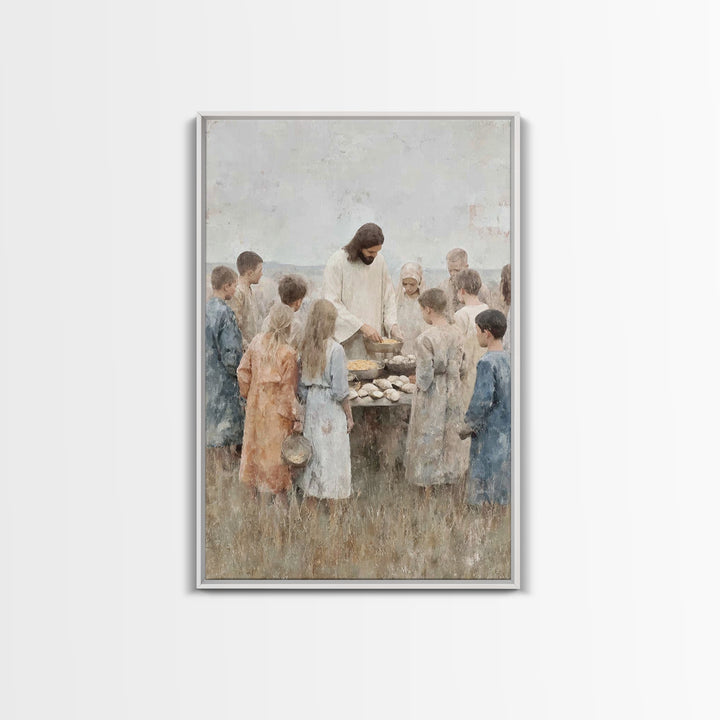 Gathered Blessings, Framed Canvas Print, Christian Art Canvas, Jesus Painting, Christian Wall Art, Subtle Christian Art, Christian Gift