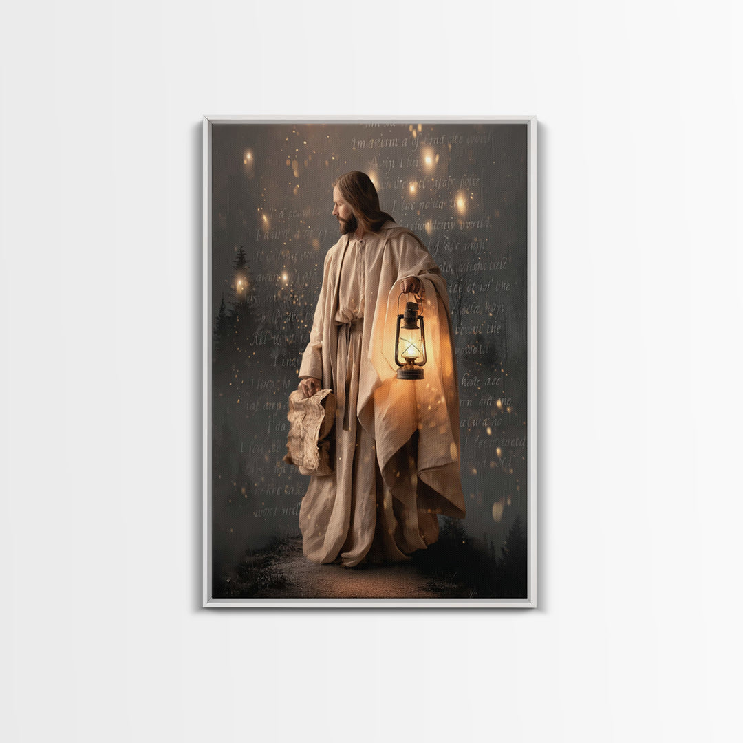Guiding Through Night – Framed Canvas Print – Christian Wall Art – Christian Gift Ideas – Christian Art Print – Jesus Painting – Christian