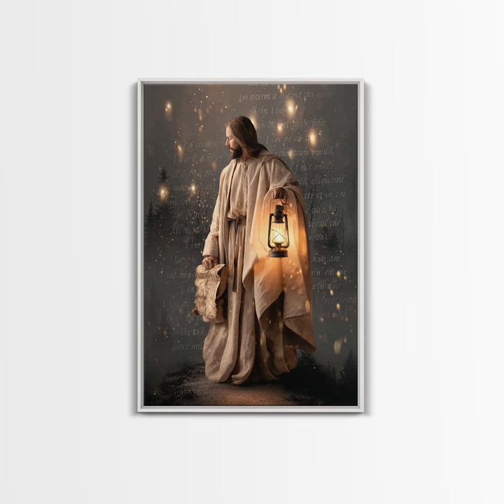 Guiding Through Night – Framed Canvas Print – Christian Wall Art – Christian Gift Ideas – Christian Art Print – Jesus Painting – Christian