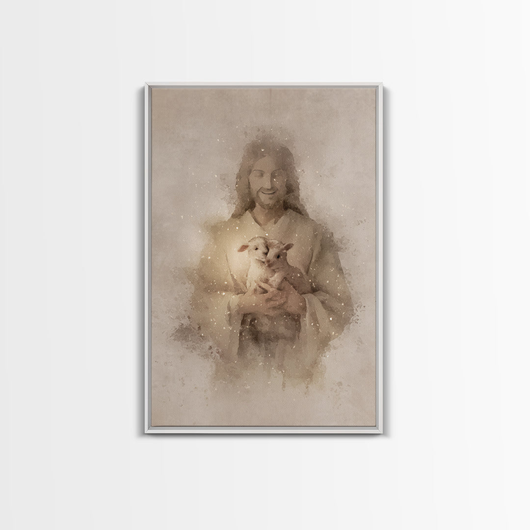 Gentle Shepherd Love – Framed Canvas Print – Jesus Painting – Christian Wall Art – Christian Decor – Christian Gift Ideas – Christian Art P