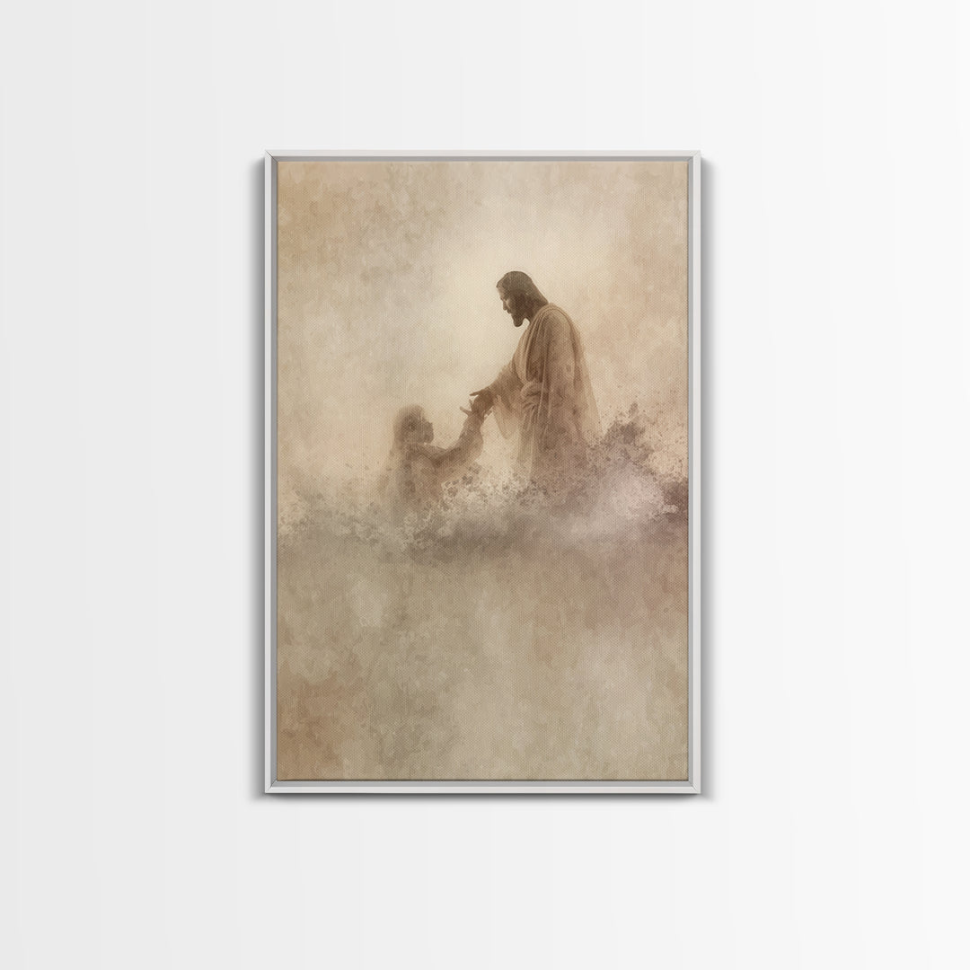 Saving Hand – Framed Canvas Print – Christian Wall Art – Jesus Painting – Christian Art Canvas – Christian Art Print – Christian Decoration