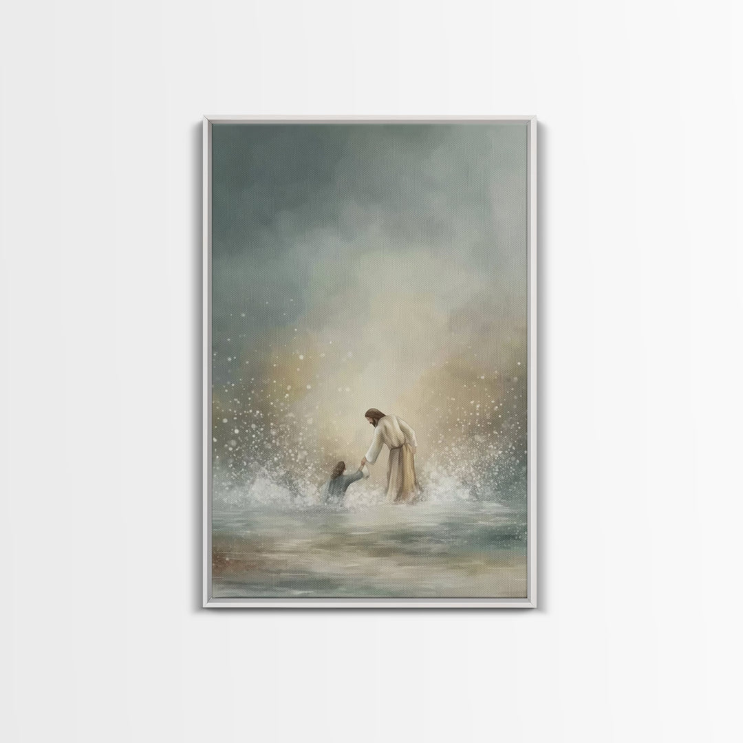Rescued by Grace – Framed Canvas Print – Jesus Painting – Christian Art Canvas – Christian Wall Art – Christian Gift Ideas – Christian Art