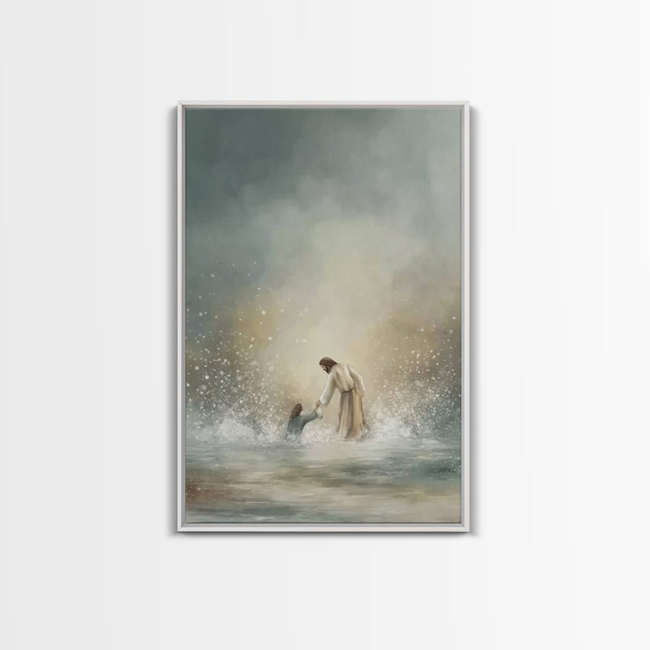 Rescued by Grace – Framed Canvas Print – Jesus Painting – Christian Art Canvas – Christian Wall Art – Christian Gift Ideas – Christian Art