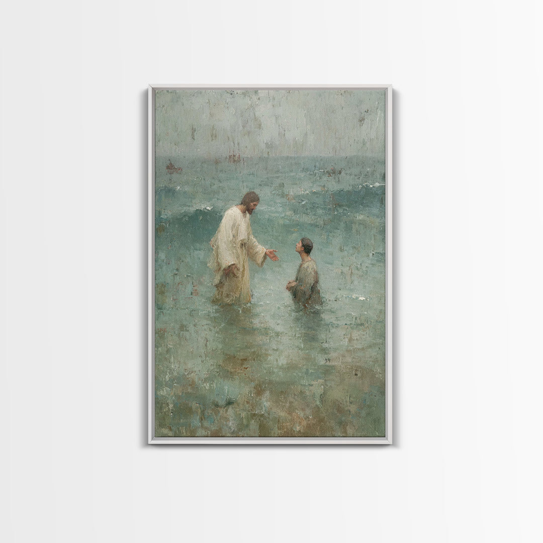 Waves Of Faith | Framed Canvas Print | Jesus Canvas Art | Christian Wall Art | Large Jesus Painting | Christian Art Print | Christian Decor