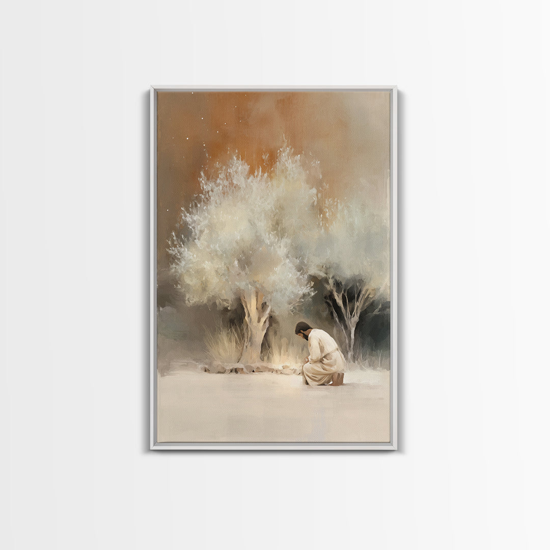 Silent Grove Light | Framed Canvas Print | Christian Art Canvas | Jesus Painting | Minimalist Christian Art | Christian Wall Art | Christia