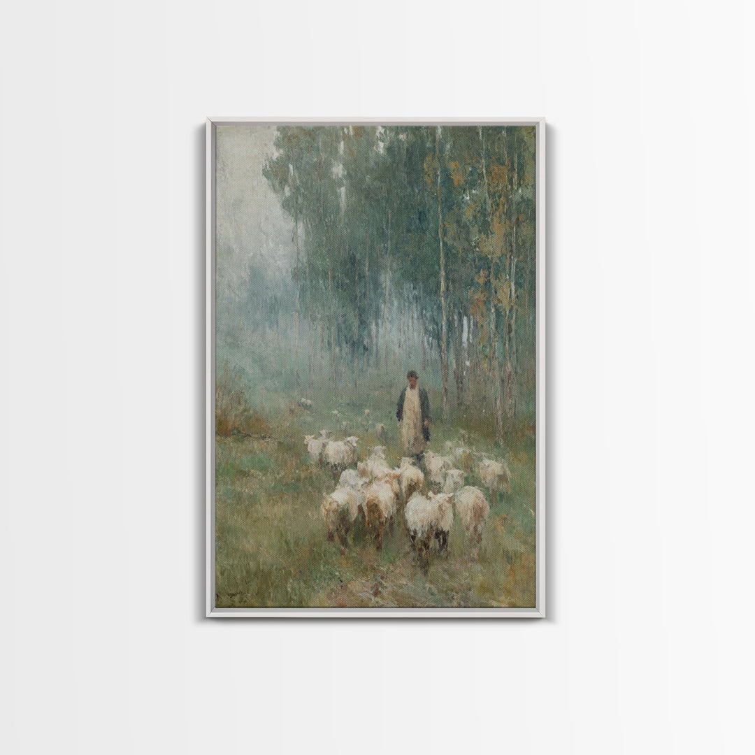 Peaceful Field Journey | Framed Canvas Print | Christian Art Canvas | Christian Painting | Subtle Christian Art | Pastoral Scenery | Christ
