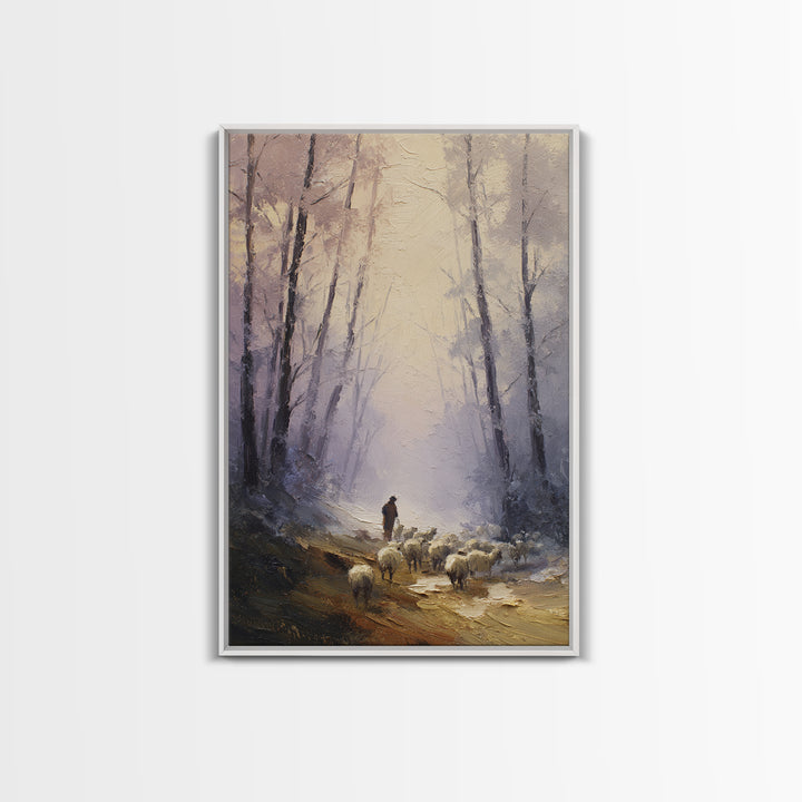 Morning Shepherd Path – Framed Canvas Print – Christian Wall Art – Christian Art Canvas – Pastoral Scenery – Jesus Painting – Christian Chr