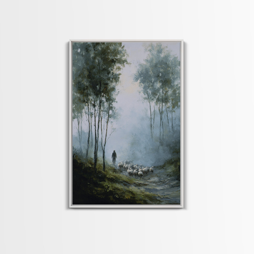 Silent Flock Journey – Framed Canvas Print – Christian Art Canvas – Christian Wall Art – Moody Christian Art – Jesus Painting – Christmas A