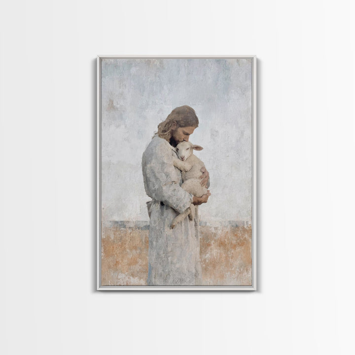 Heavenly Lamb Embrace – Framed Canvas Print – Christian Art Canvas – Jesus Painting – Christian Wall Art – Large Christian Art – Christian