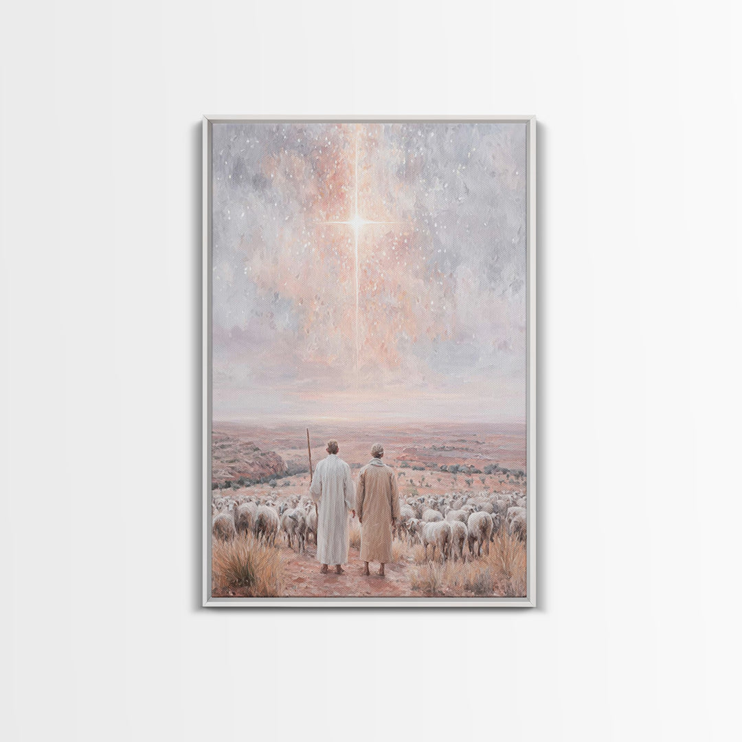 Radiant Sky Promise, Framed Canvas Print, Christian Wall Art, Christian Christmas Art, Christmas Art Prints, Christian Art Canvas