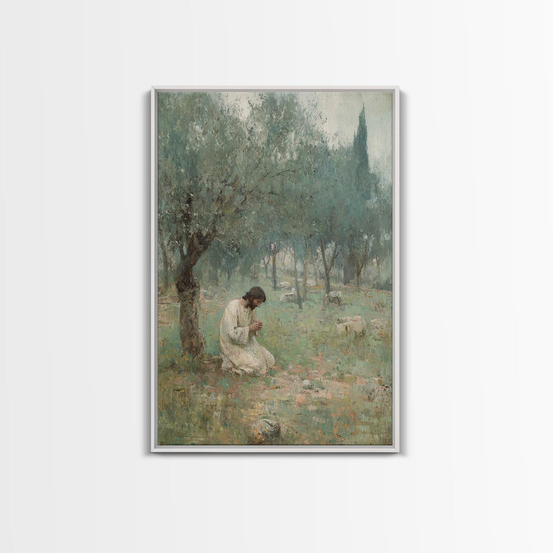 Garden Of Prayer, Framed Canvas Print, Christian Wall Art, Christian Art Canvas, Jesus Painting, Subtle Christian Art, Christian Gift