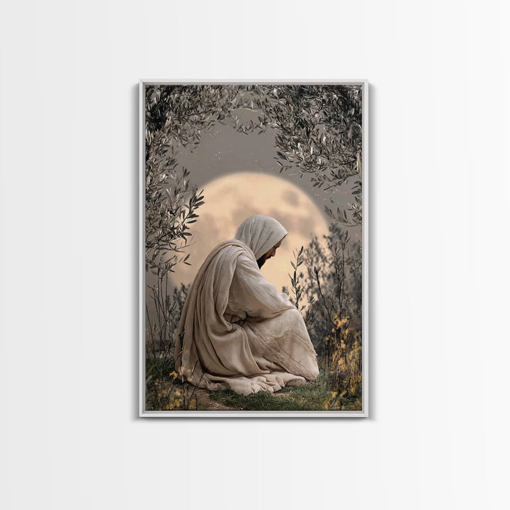 Moonlit Devotion, Framed Canvas Print, Christian Wall Art, Jesus Painting, Moody Christian Art, Christian Art Canvas, Christian Decoration