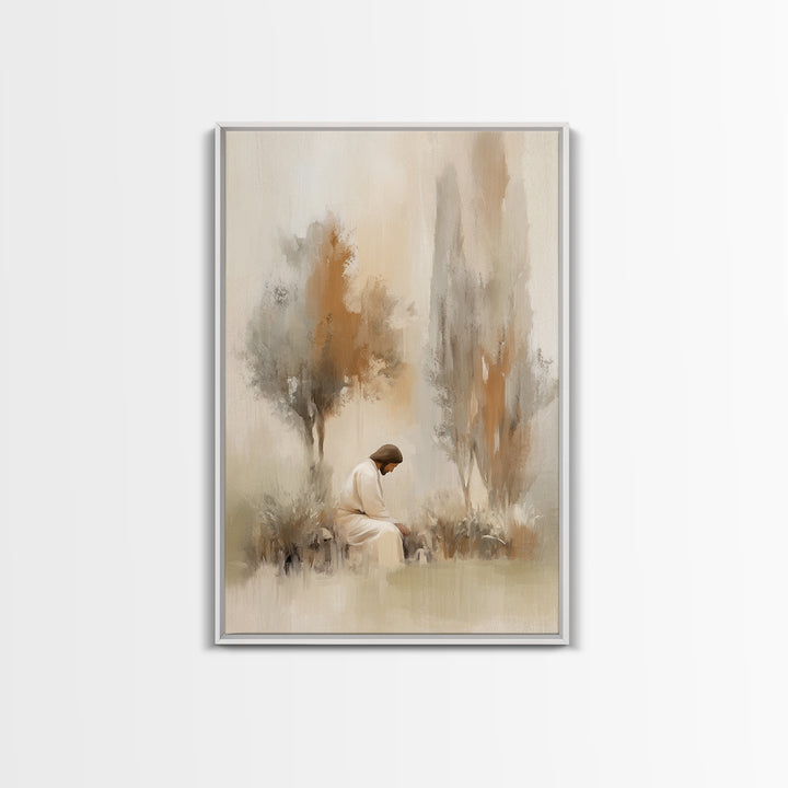 Stillness And Grace, Framed Canvas Print, Minimalist Christian Art, Christian Wall Art, Jesus Painting, Christian Art Print, Unique Christi