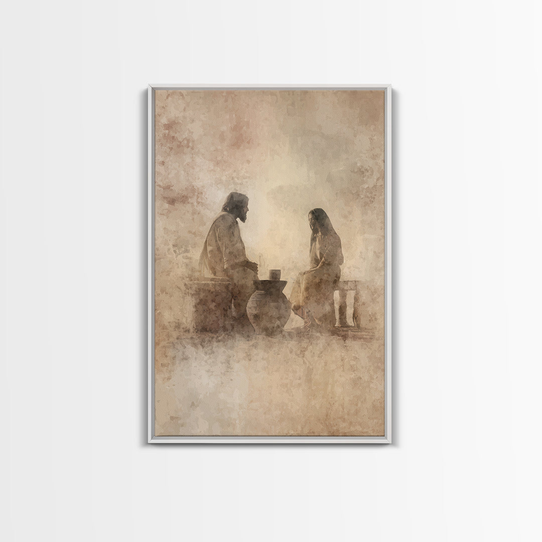Quiet Well Meeting – Framed Canvas Print – Christian Wall Art – Christian Art Canvas – Jesus Painting – Modern Christian Art – Christian Gi