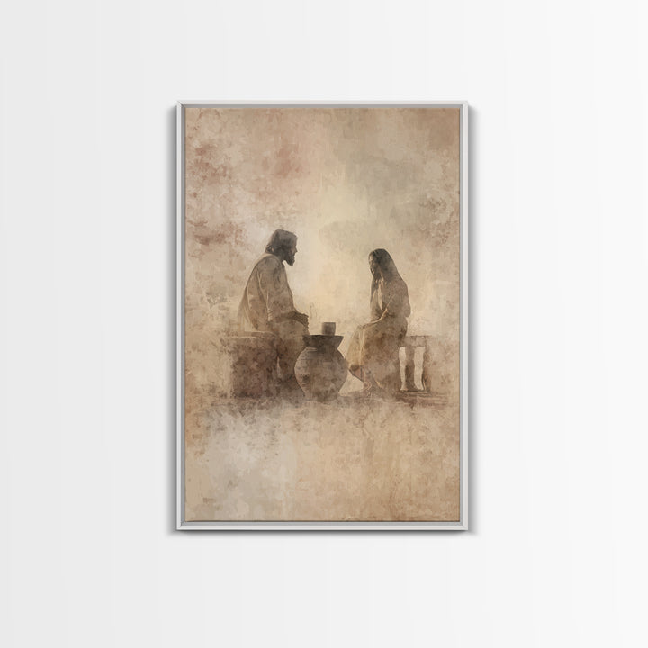 Quiet Well Meeting – Framed Canvas Print – Christian Wall Art – Christian Art Canvas – Jesus Painting – Modern Christian Art – Christian Gi