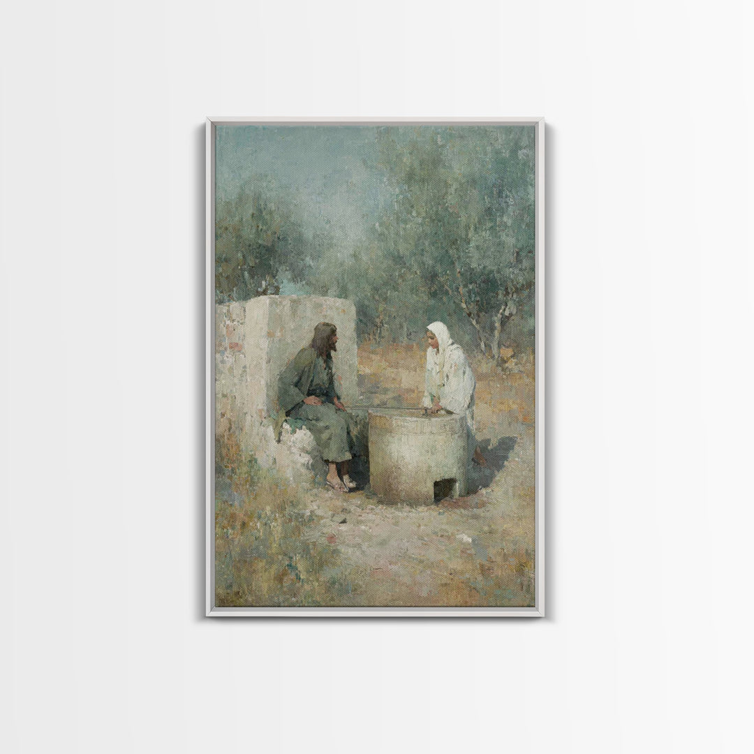 Teaching By The Well – Framed Canvas Print – Jesus Painting – Christian Wall Art – Christian Art – Christian Gift Ideas – Christian Art Can