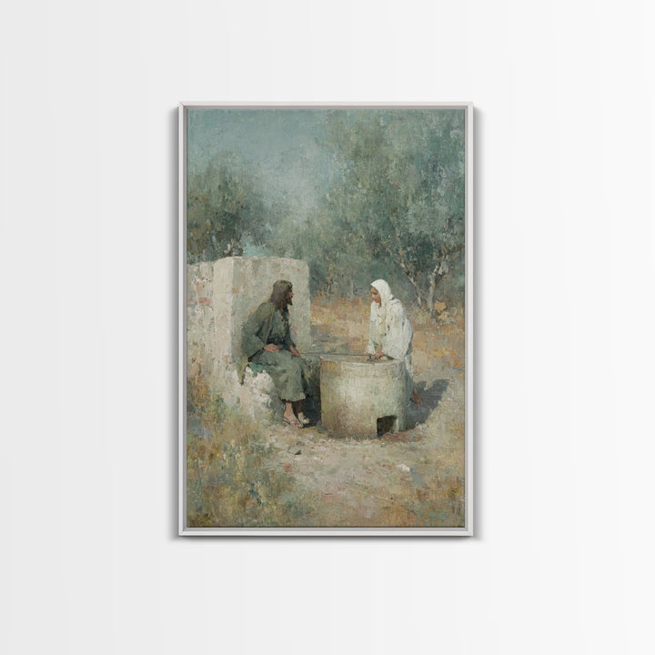 Teaching By The Well – Framed Canvas Print – Jesus Painting – Christian Wall Art – Christian Art – Christian Gift Ideas – Christian Art Can