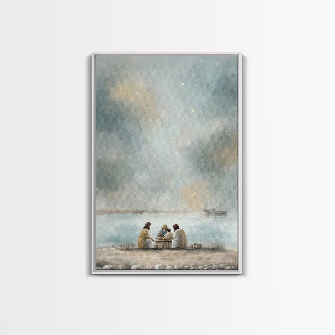 Harbor Morning Grace – Framed Canvas Print – Christian Wall Art – Jesus Painting – Christian Art Canvas – Christian Decor – Christmas Art –